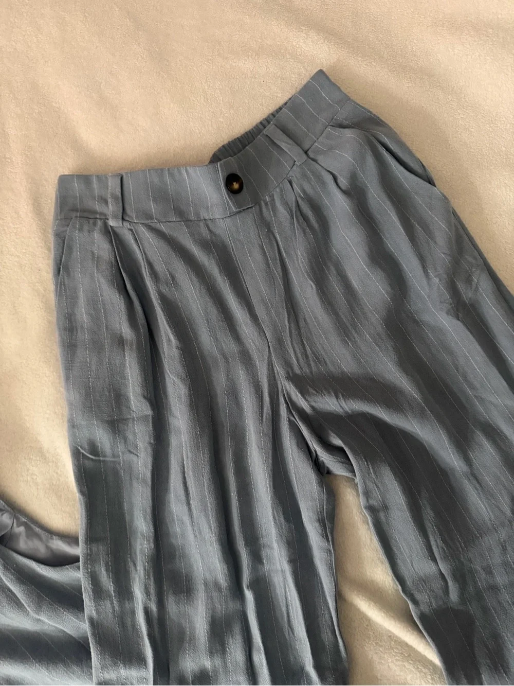 Women’s Light Blue Pinstripe Vest and Elastic-Waist Pants Matching Set